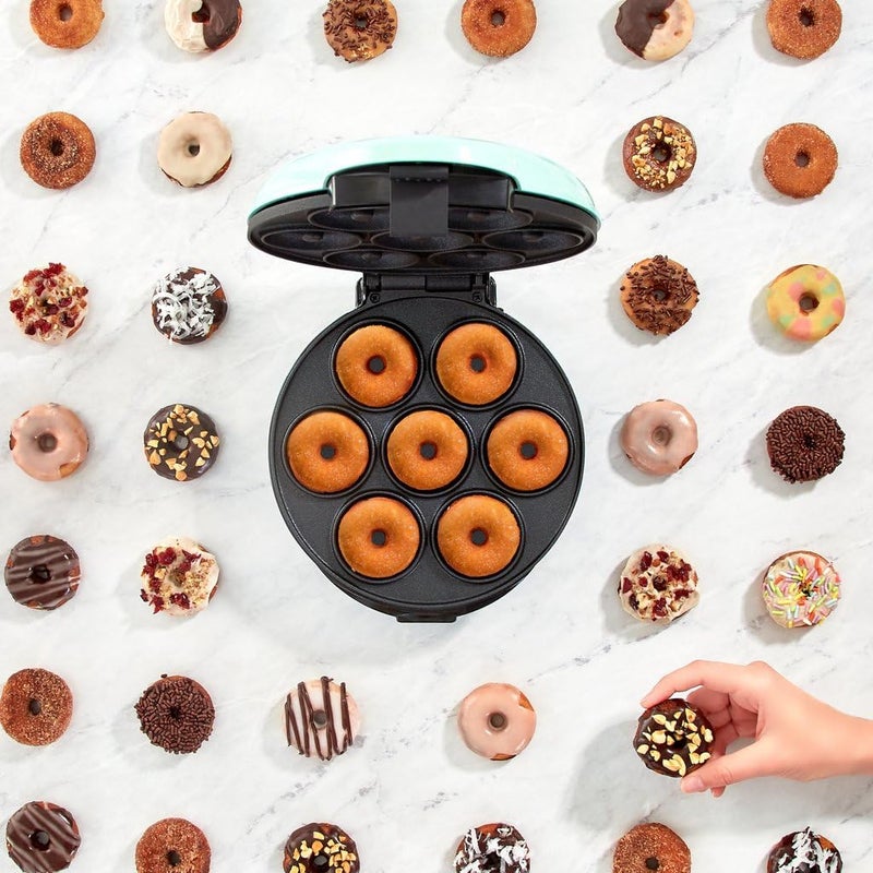 KAGOR Donut Maker, Electric Non-Stick Surface Makes 7 Small Doughnuts Mini Donut Maker Machine, Mini Doughnut Maker Pancake Maker for Breakfast, Snacks, Desserts & More, Azure - Image 2